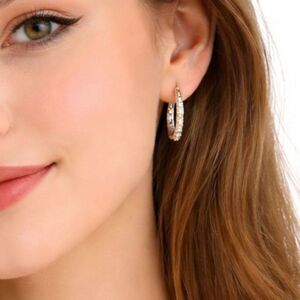 925 Sterling Silver Brilliant Round Cut Cubic Zirconia Huggie Hoop Earrings